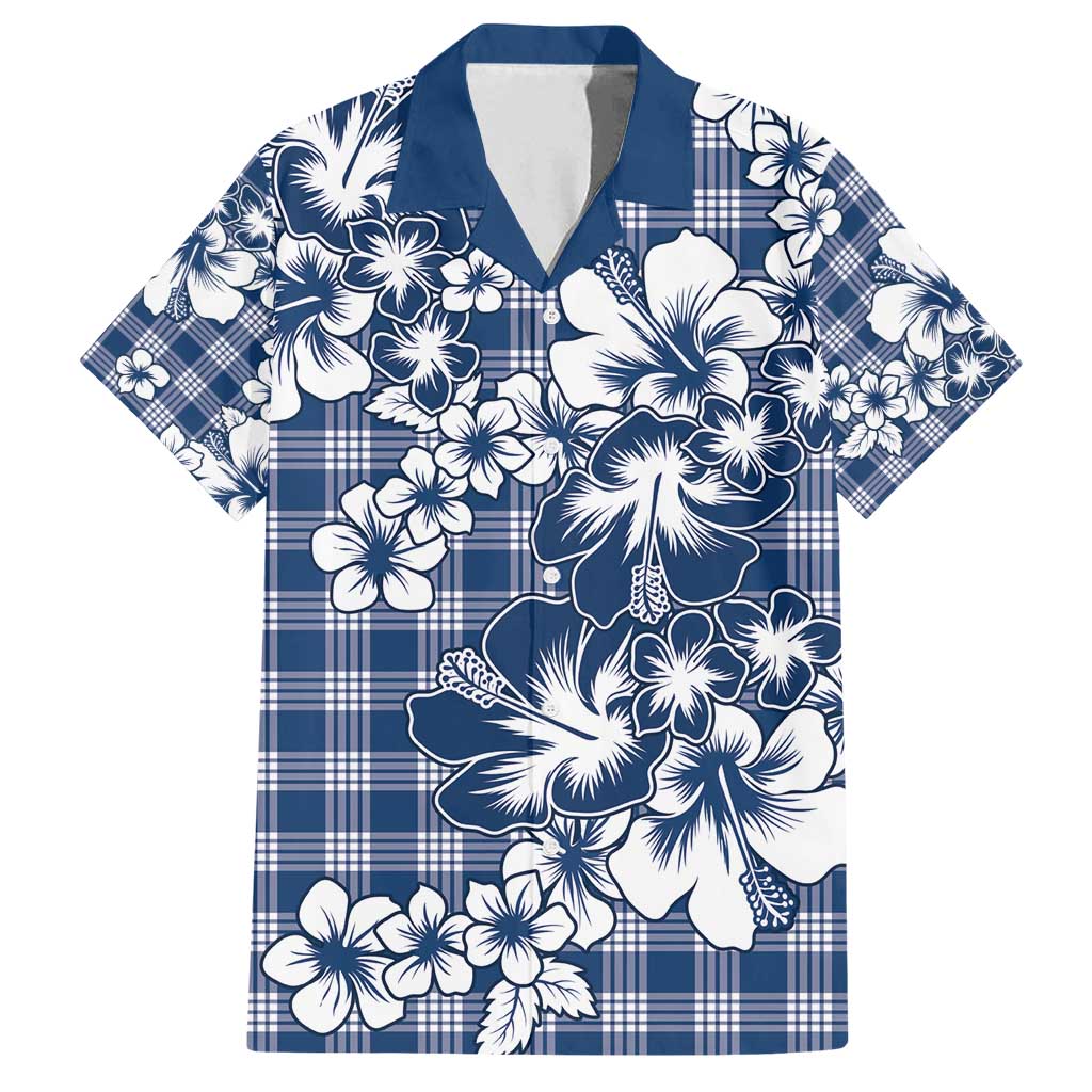Hibiscus Pakala Cobalt Blue Royal Family Matching Tank Maxi Dress and Hawaiian Shirt Tropical Floral Stylized LT01 Dad's Shirt - Short Sleeve Blue - Polynesian Pride