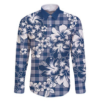 Hibiscus Pakala Cobalt Blue Royal Family Matching Tank Maxi Dress and Hawaiian Shirt Tropical Floral Stylized LT01 Dad's Shirt - Long Sleeve Blue - Polynesian Pride