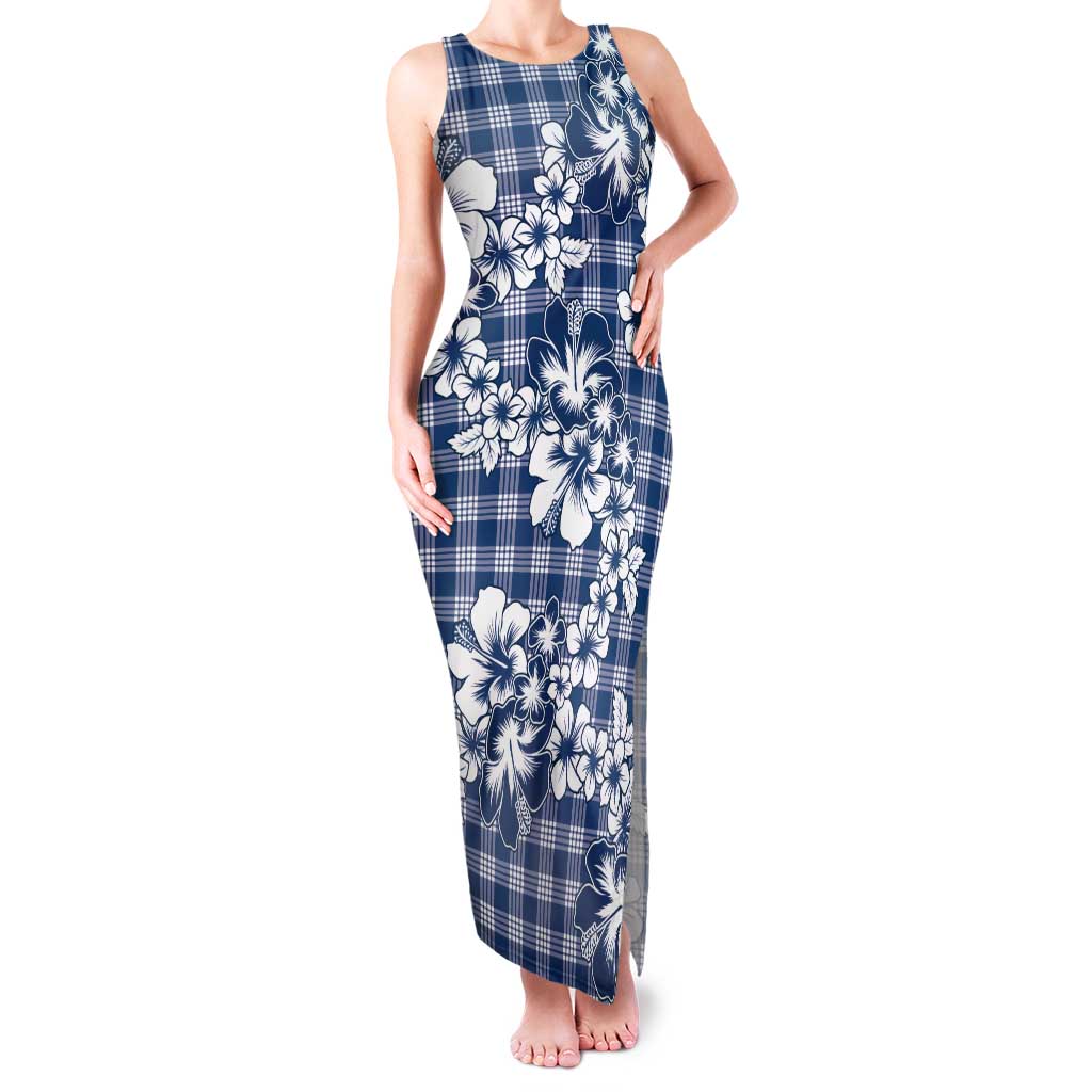 Hibiscus Pakala Cobalt Blue Royal Family Matching Tank Maxi Dress and Hawaiian Shirt Tropical Floral Stylized LT01 Mom's Dress Blue - Polynesian Pride