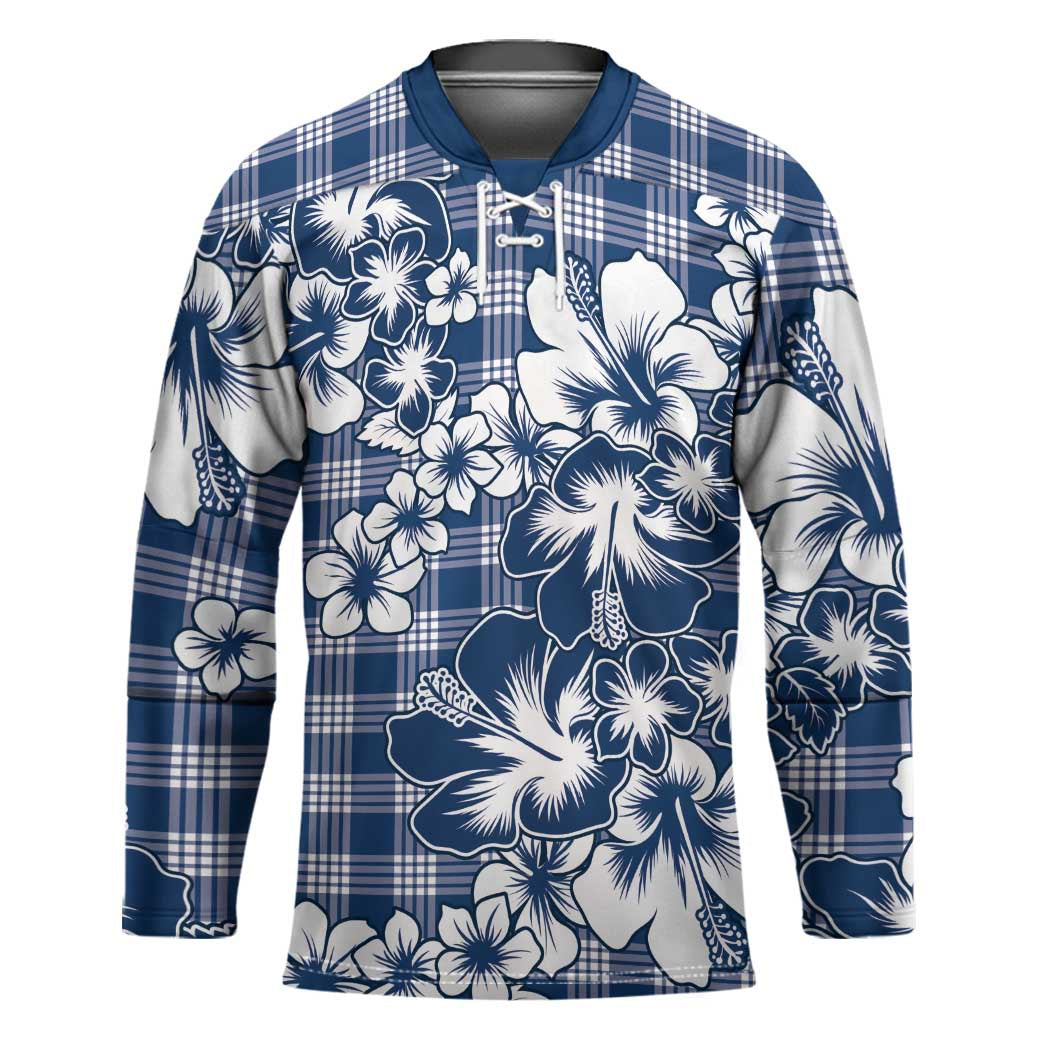 Hibiscus Pakala Cobalt Blue Royal Hockey Jersey Tropical Floral Stylized LT01 Unisex Blue - Polynesian Pride