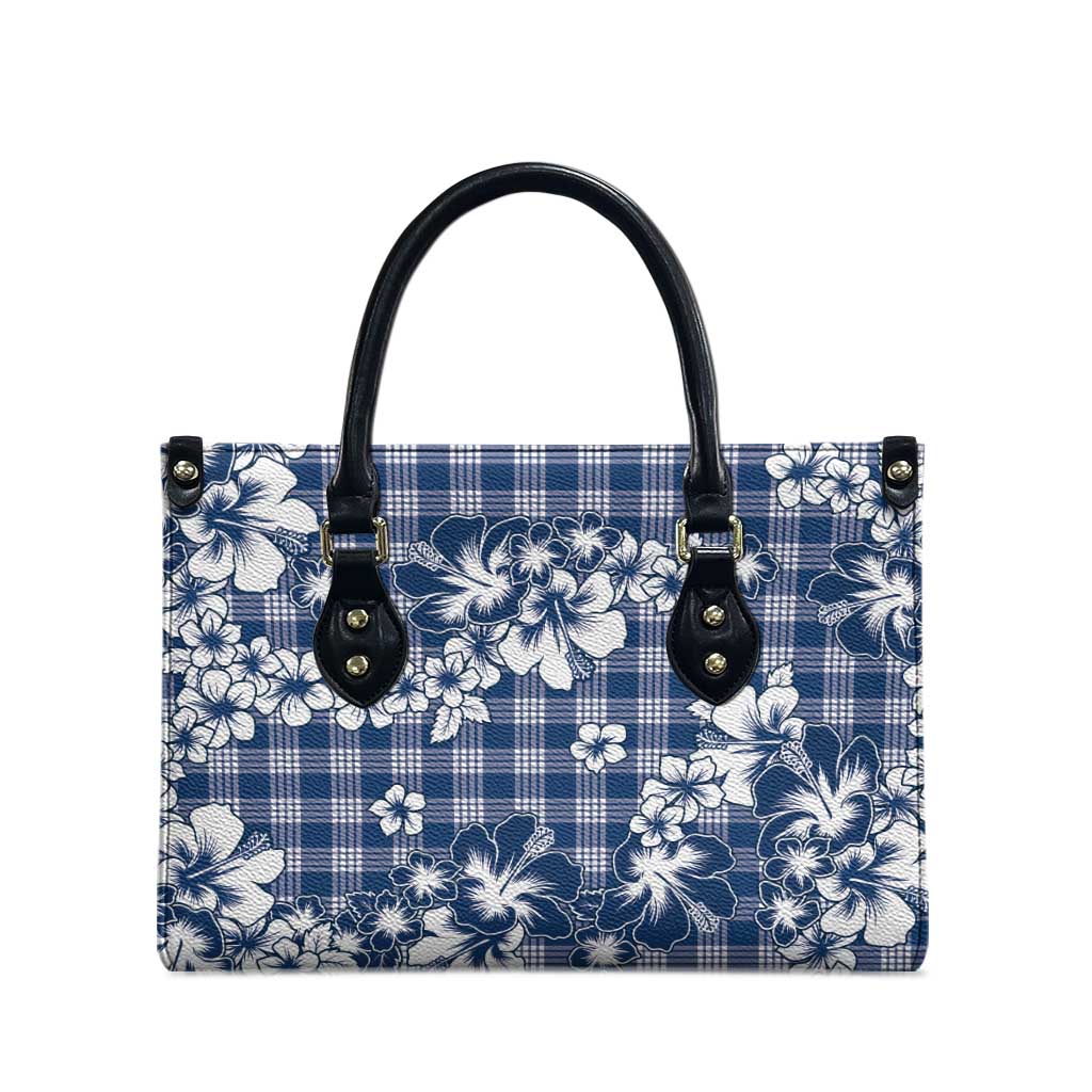 Hibiscus Pakala Cobalt Blue Royal Leather Bag Tropical Floral Stylized - Polynesian Pride