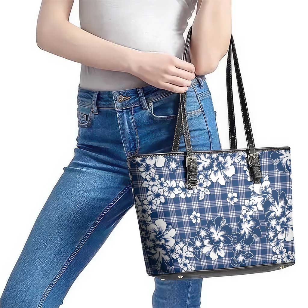 Hibiscus Pakala Cobalt Blue Royal Leather Tote Bag Tropical Floral Stylized - Polynesian Pride