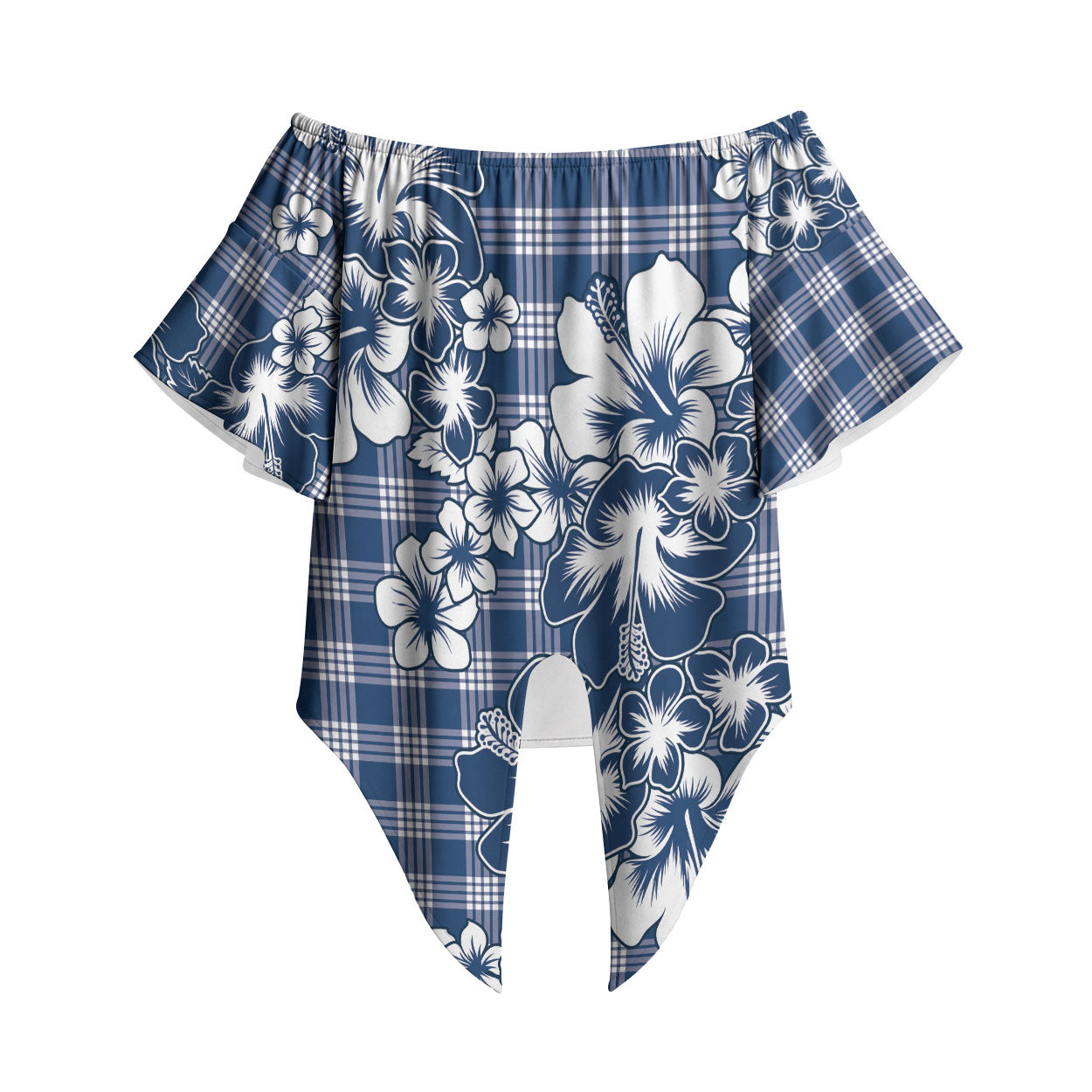Hibiscus Pakala Cobalt Blue Royal Off Shoulder Wrap Waist Top Tropical Floral Stylized LT01 Blue - Polynesian Pride