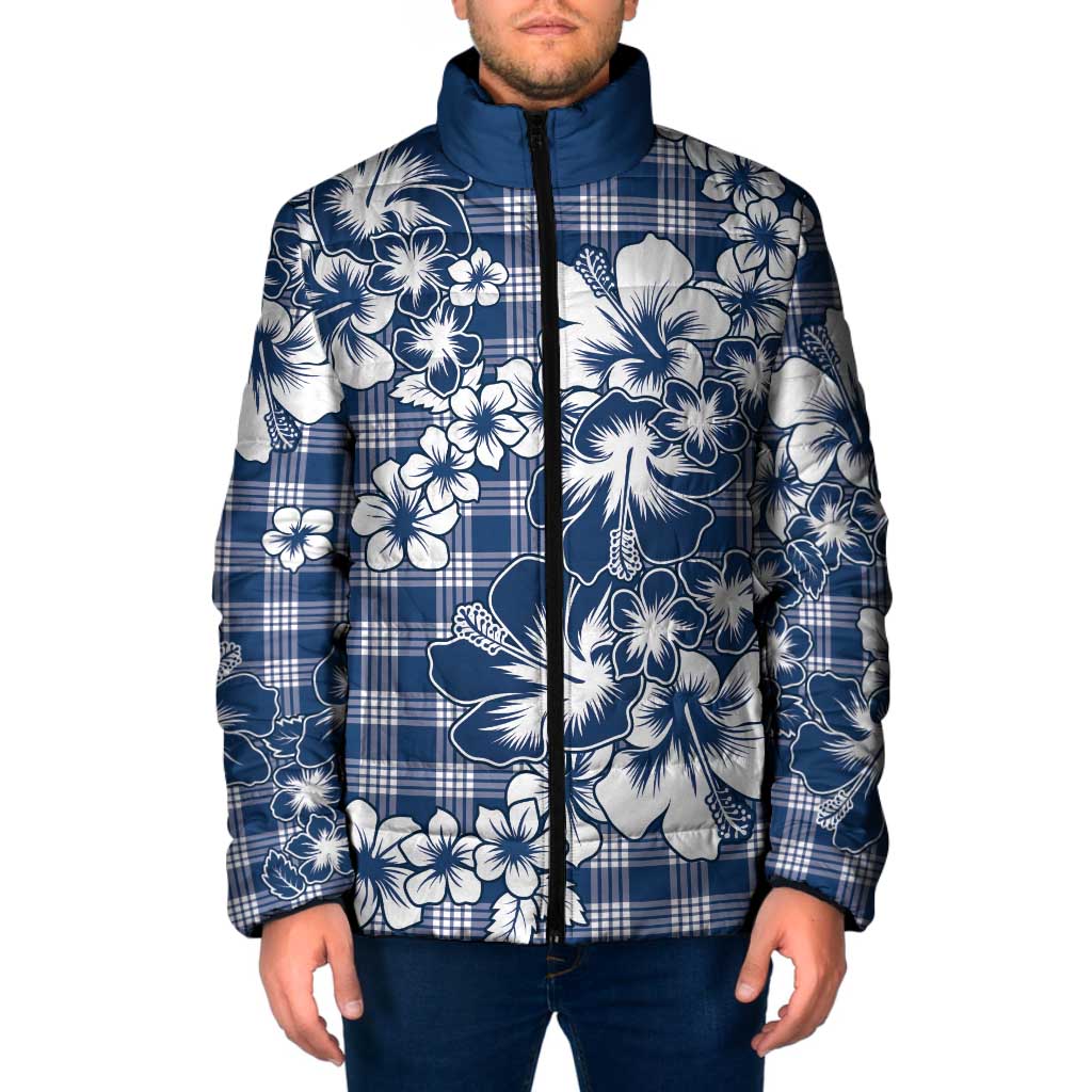 Hibiscus Pakala Cobalt Blue Royal Padded Jacket Tropical Floral Stylized LT01 Men Blue - Polynesian Pride