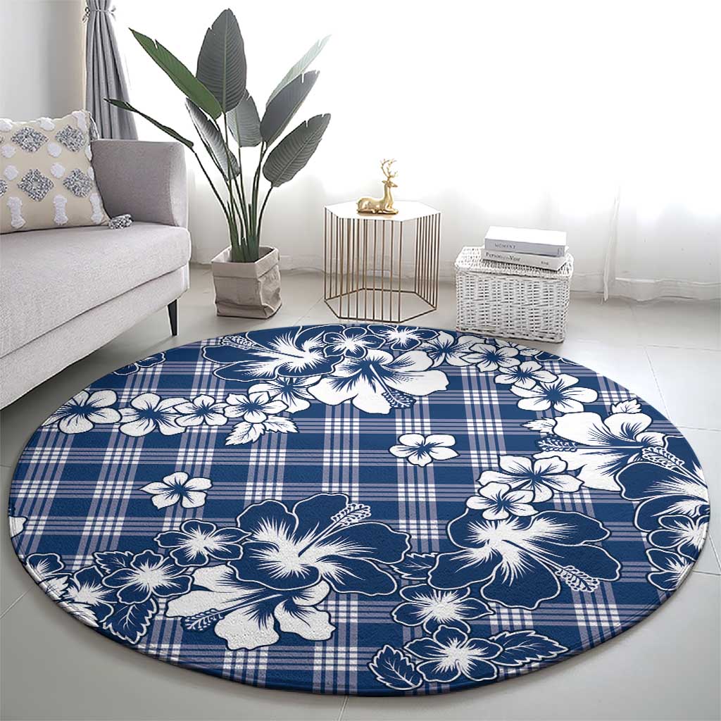 Hibiscus Pakala Cobalt Blue Royal Round Carpet Tropical Floral Stylized LT01 - Polynesian Pride