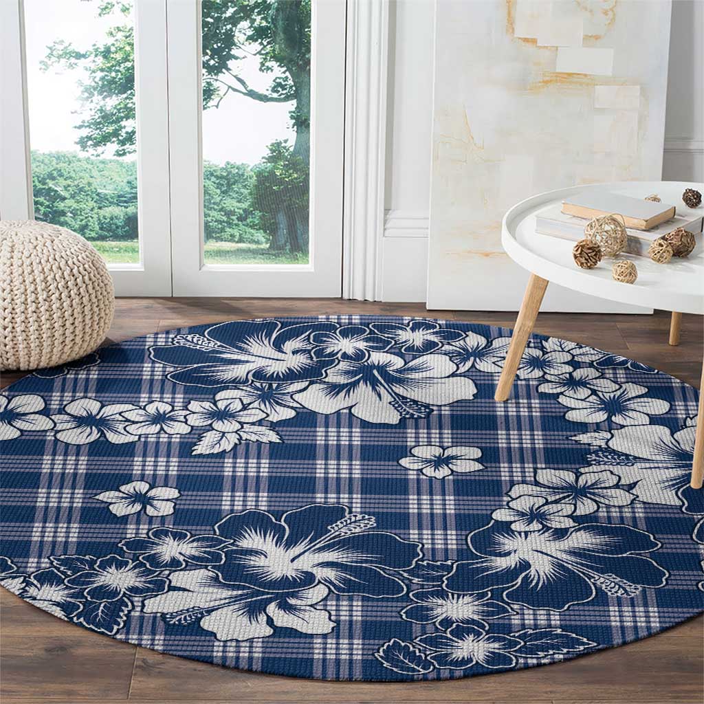 Hibiscus Pakala Cobalt Blue Royal Round Carpet Tropical Floral Stylized LT01 - Polynesian Pride