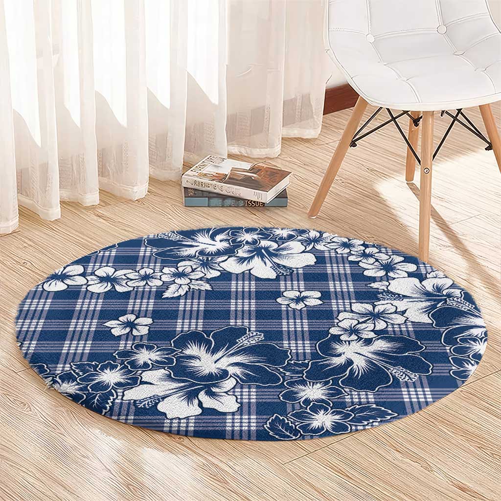 Hibiscus Pakala Cobalt Blue Royal Round Carpet Tropical Floral Stylized LT01 - Polynesian Pride