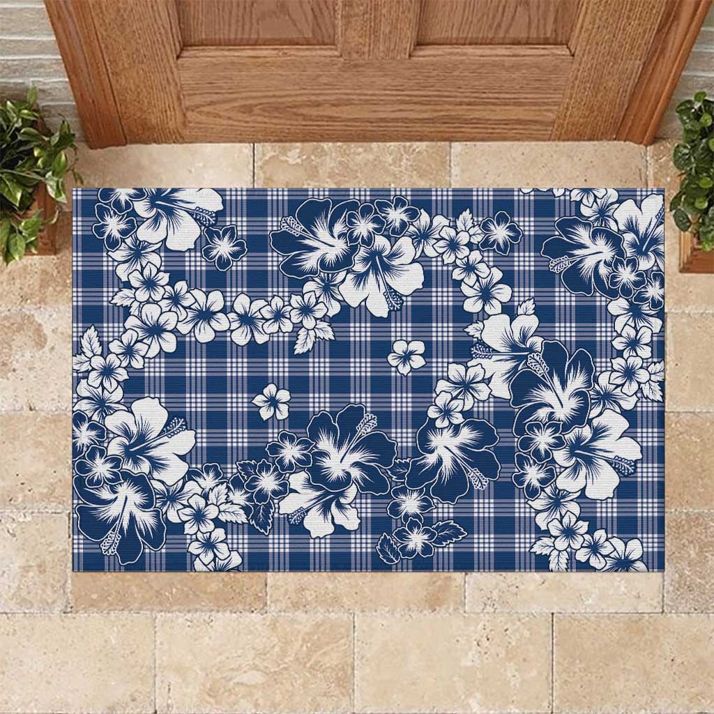 Hibiscus Pakala Cobalt Blue Royal Rubber Doormat Tropical Floral Stylized LT01 Blue - Polynesian Pride