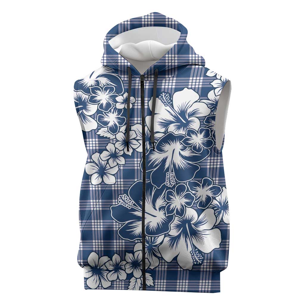 Hibiscus Pakala Cobalt Blue Royal Sleeveless Zip Hoodie Tropical Floral Stylized - Polynesian Pride