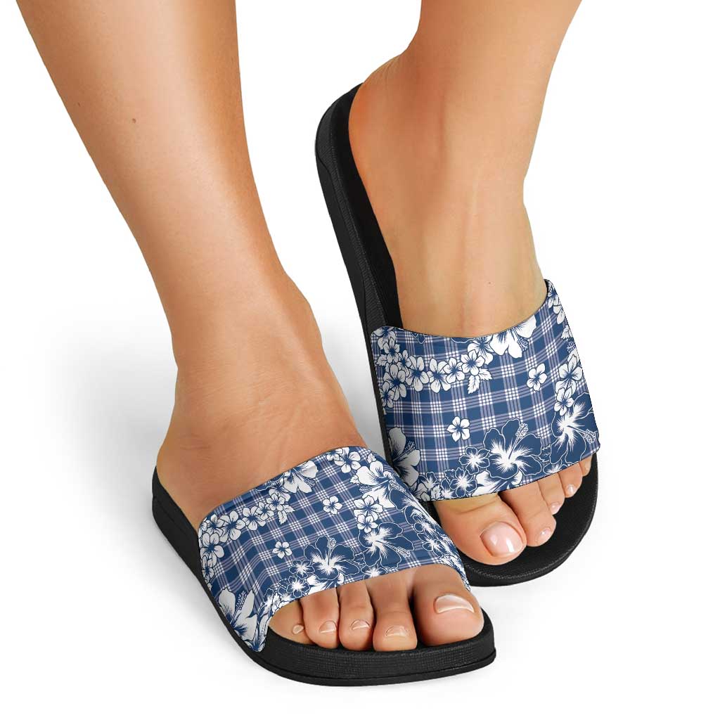 Hibiscus Pakala Cobalt Blue Royal Slide Sandals Tropical Floral Stylized - Polynesian Pride