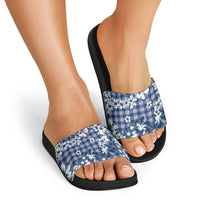 Hibiscus Pakala Cobalt Blue Royal Slide Sandals Tropical Floral Stylized - Polynesian Pride