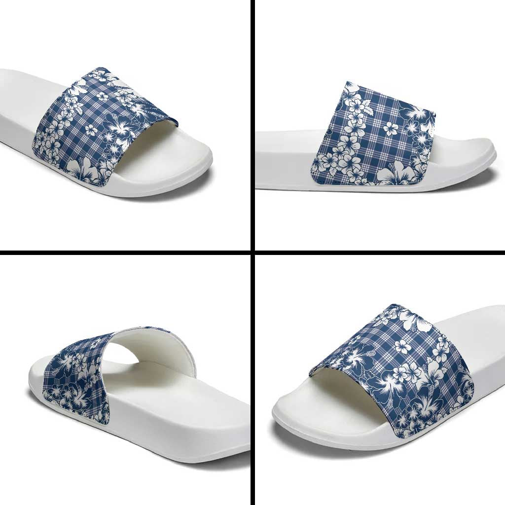 Hibiscus Pakala Cobalt Blue Royal Slide Sandals Tropical Floral Stylized - Polynesian Pride