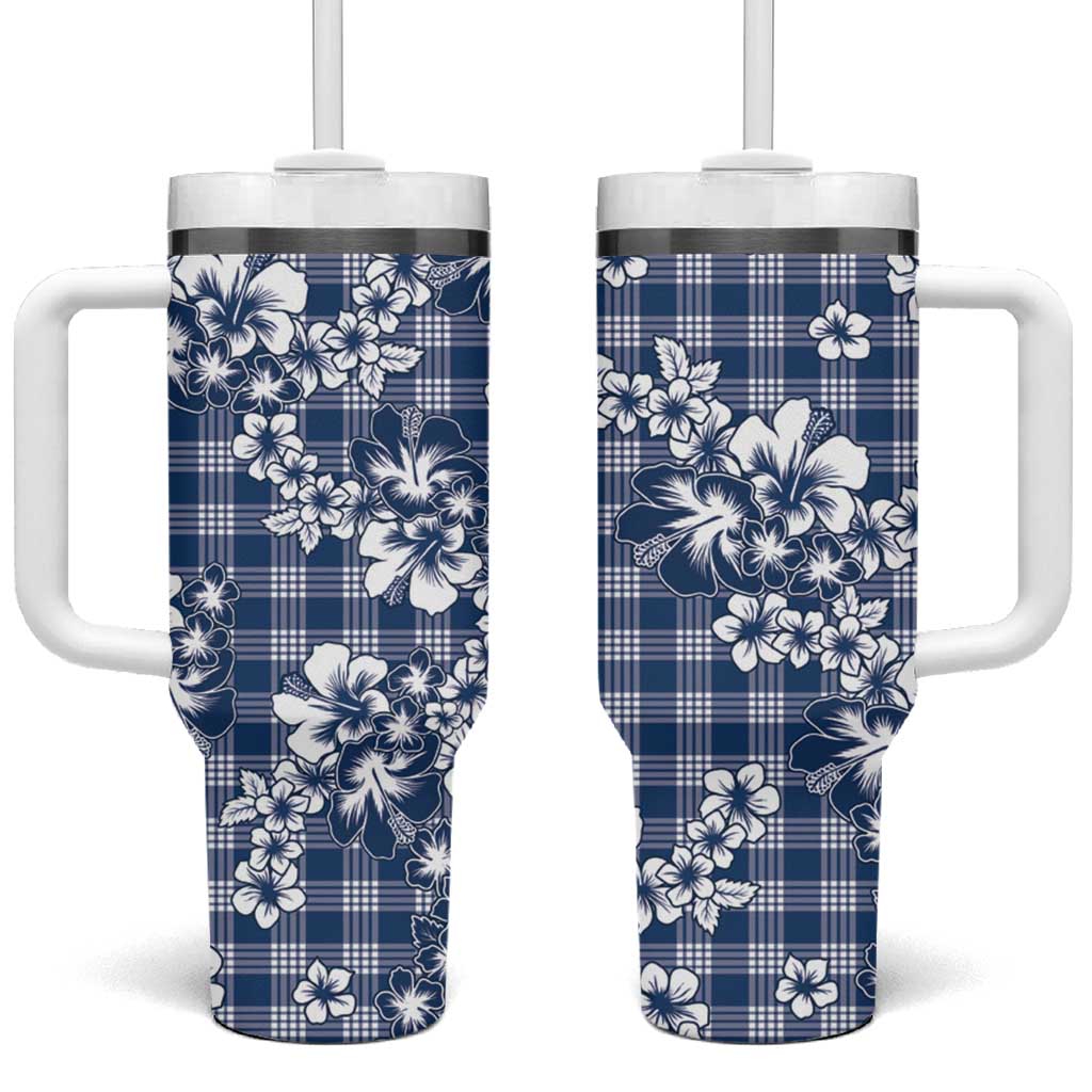 Hibiscus Pakala Cobalt Blue Royal Tumbler With Handle Tropical Floral Stylized - Polynesian Pride