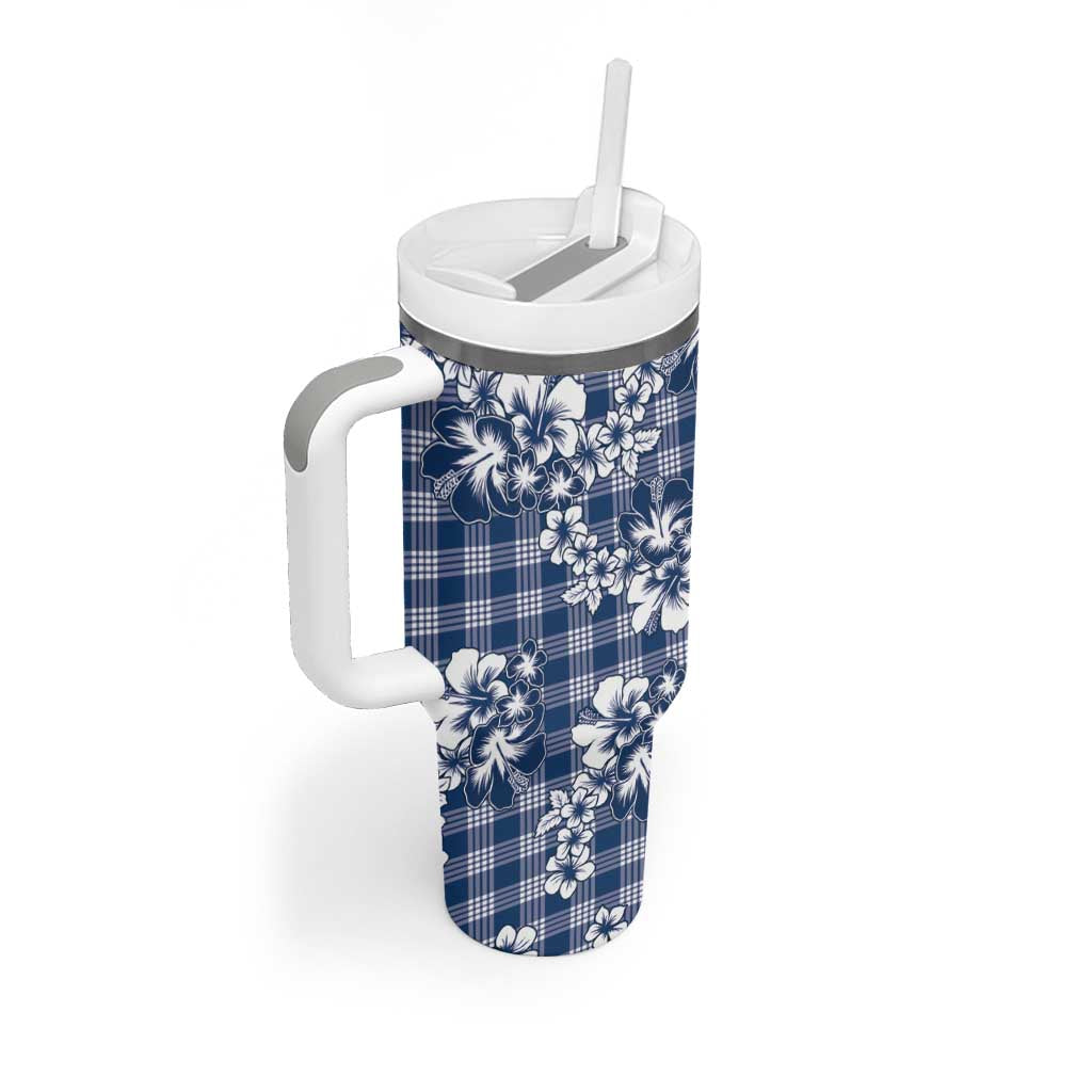 Hibiscus Pakala Cobalt Blue Royal Tumbler With Handle Tropical Floral Stylized - Polynesian Pride