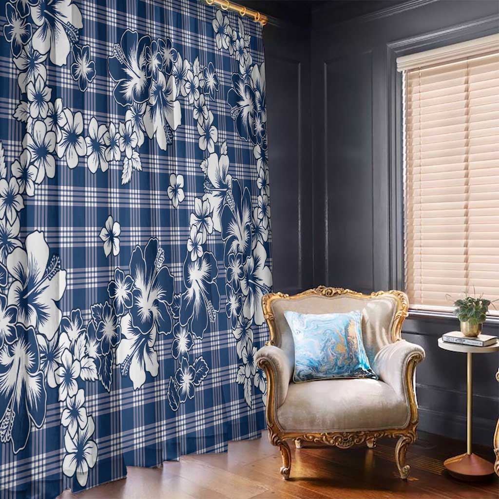 Hibiscus Pakala Cobalt Blue Royal Window Curtain Tropical Floral Stylized - Polynesian Pride