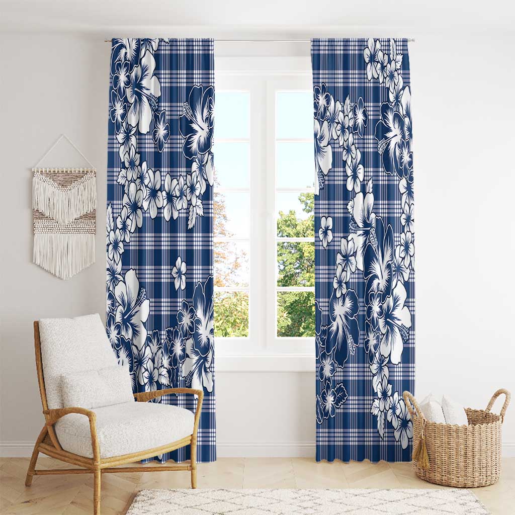 Hibiscus Pakala Cobalt Blue Royal Window Curtain Tropical Floral Stylized - Polynesian Pride