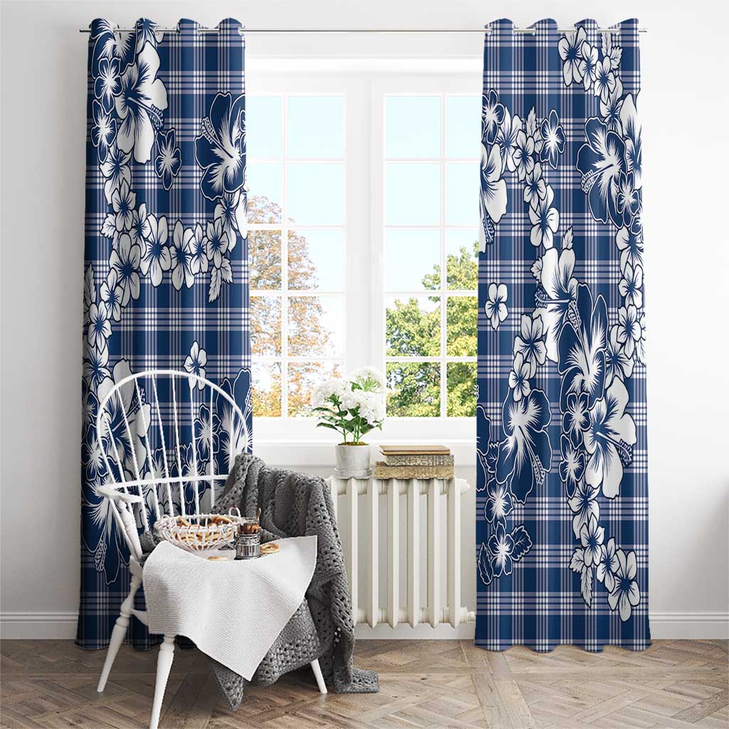 Hibiscus Pakala Cobalt Blue Royal Window Curtain Tropical Floral Stylized - Polynesian Pride