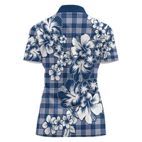 Hibiscus Pakala Cobalt Blue Royal Women Polo Shirt Tropical Floral Stylized - Polynesian Pride