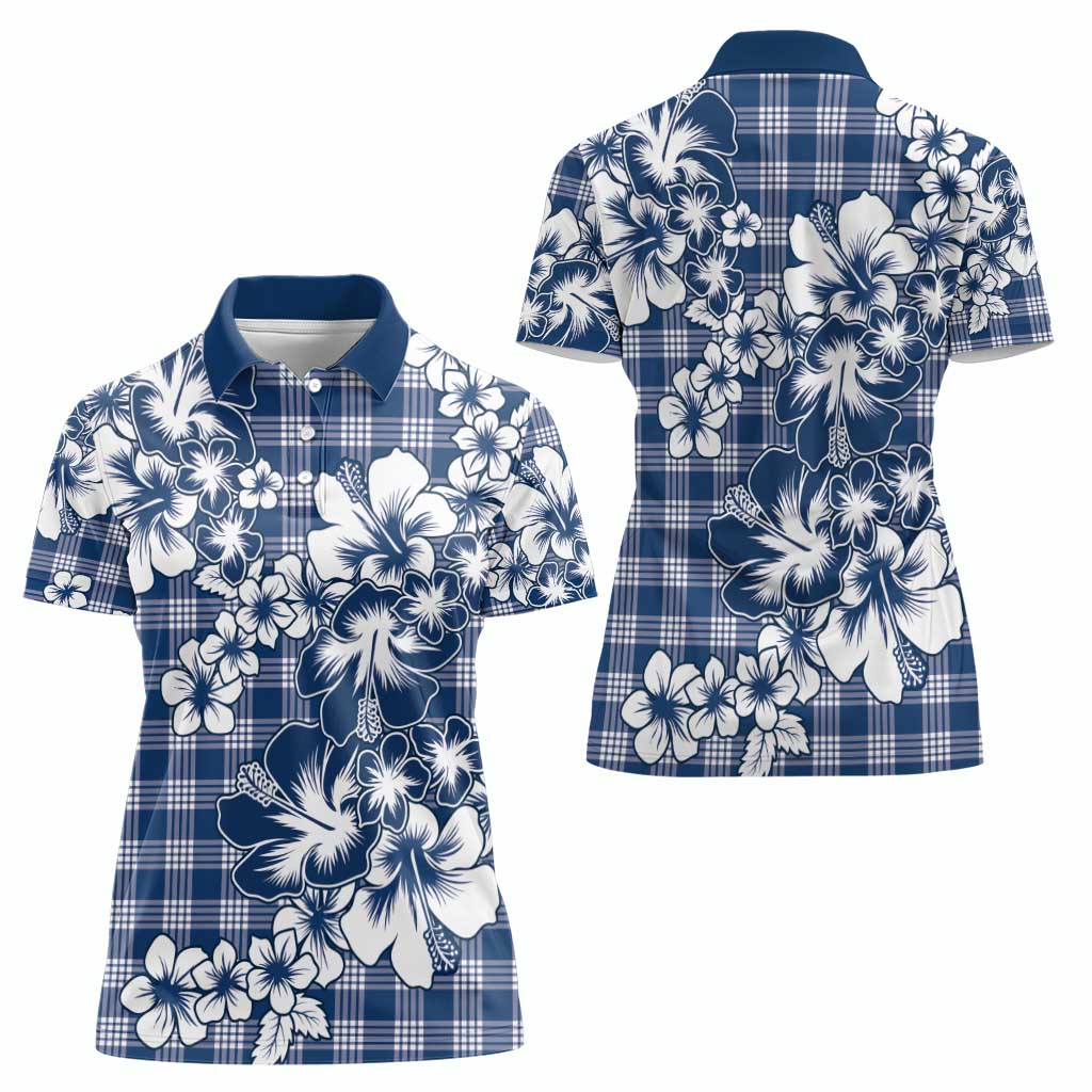 Hibiscus Pakala Cobalt Blue Royal Women Polo Shirt Tropical Floral Stylized - Polynesian Pride