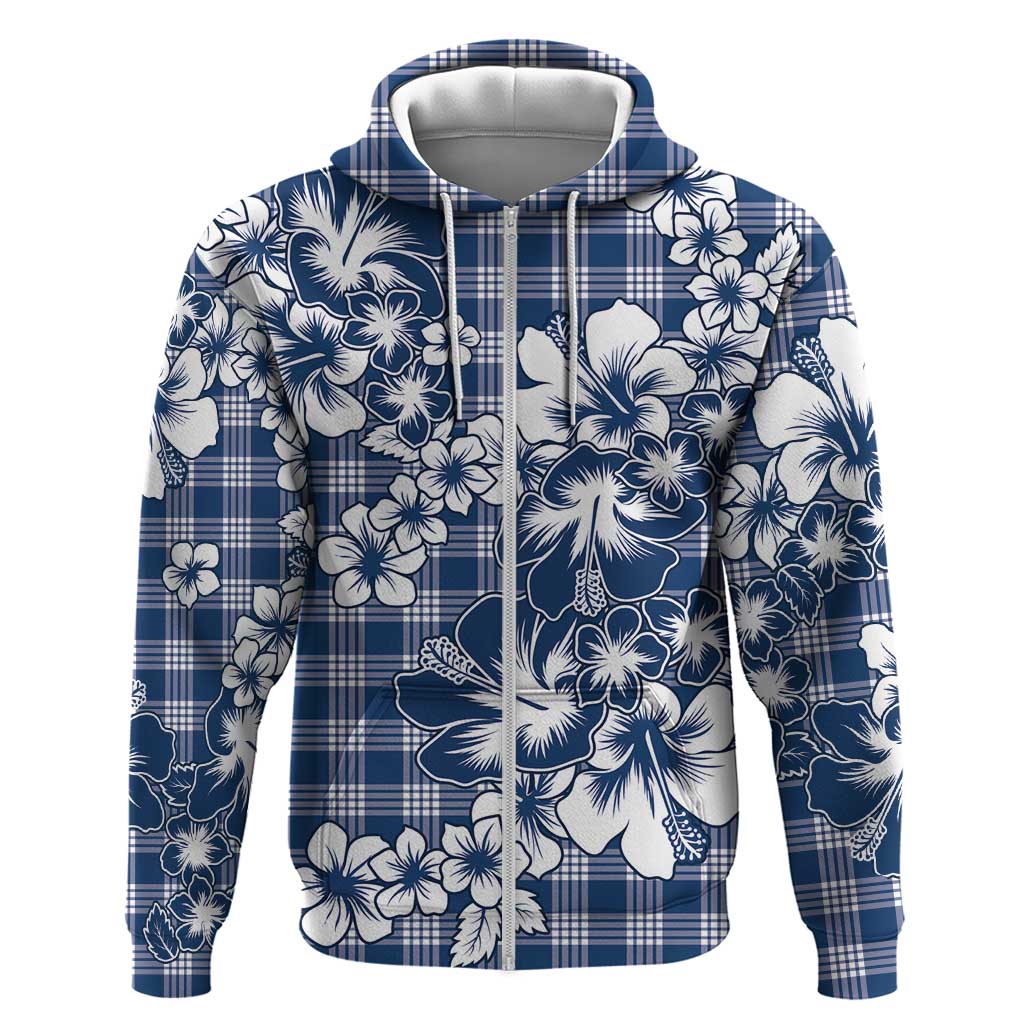 Hibiscus Pakala Cobalt Blue Royal Zip Hoodie Tropical Floral Stylized LT01 Zip Hoodie Blue - Polynesian Pride