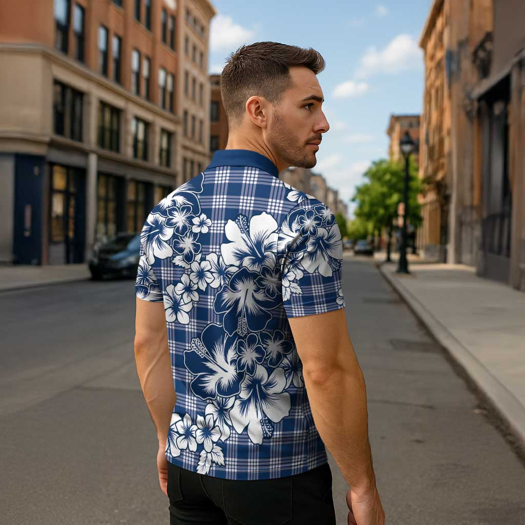 Hibiscus Pakala Cobalt Blue Royal Zipper Polo Shirt Tropical Floral Stylized - Polynesian Pride