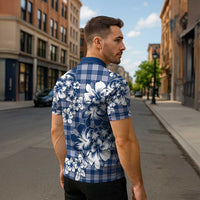 Hibiscus Pakala Cobalt Blue Royal Zipper Polo Shirt Tropical Floral Stylized - Polynesian Pride