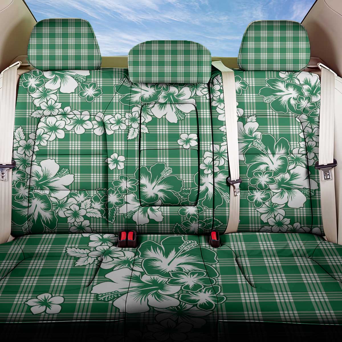 Hibiscus Pakala Emerald Green Back Car Seat Cover Tropical Floral Stylized LT01 One Size Green - Polynesian Pride