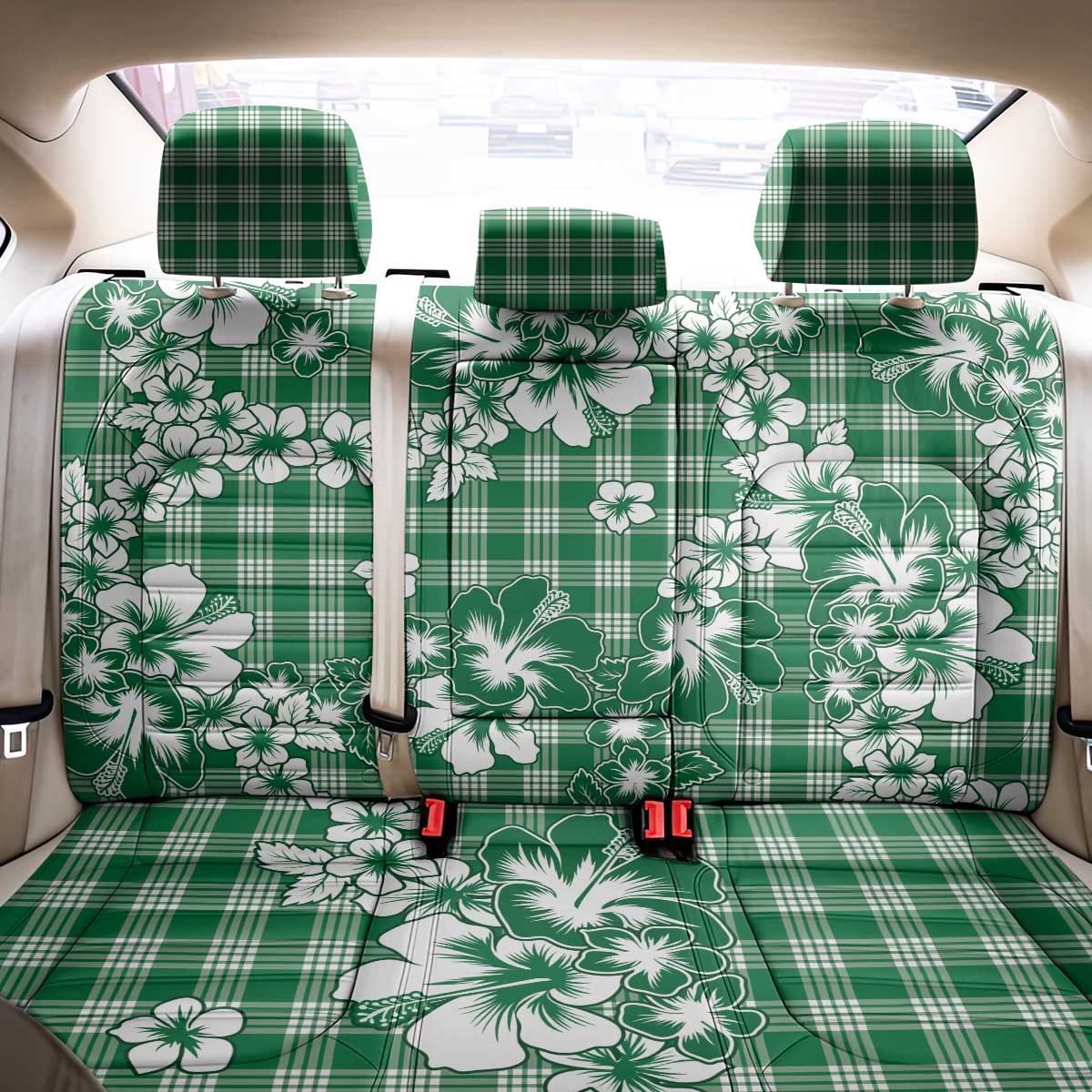 Hibiscus Pakala Emerald Green Back Car Seat Cover Tropical Floral Stylized LT01 - Polynesian Pride