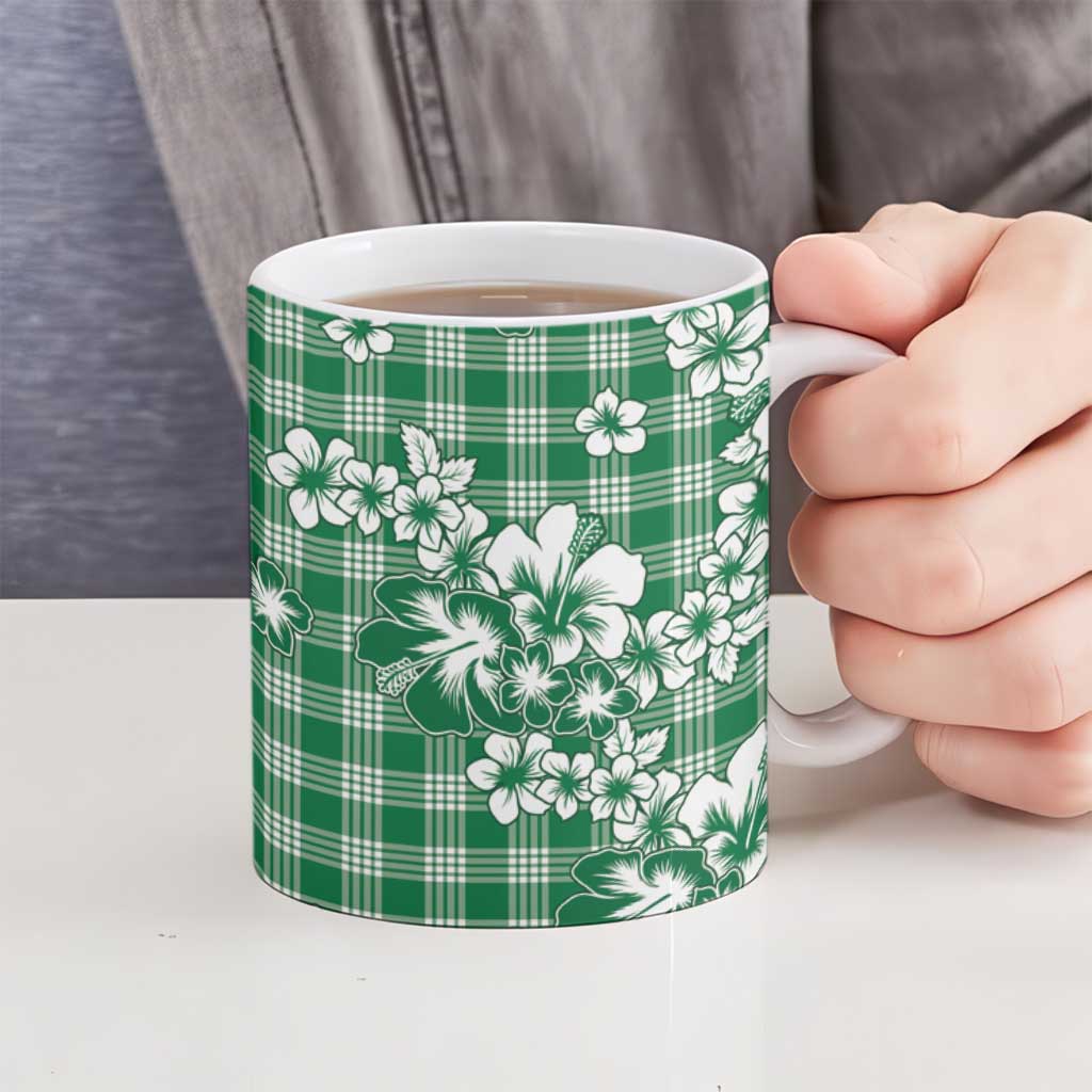 Hibiscus Pakala Emerald Green Ceramic Mug Tropical Floral Stylized - Polynesian Pride