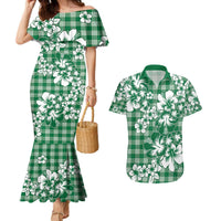 Hibiscus Pakala Emerald Green Couples Matching Mermaid Dress and Hawaiian Shirt Tropical Floral Stylized LT01 Green - Polynesian Pride