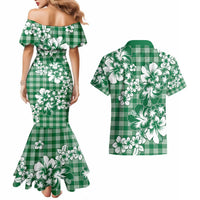 Hibiscus Pakala Emerald Green Couples Matching Mermaid Dress and Hawaiian Shirt Tropical Floral Stylized LT01 - Polynesian Pride