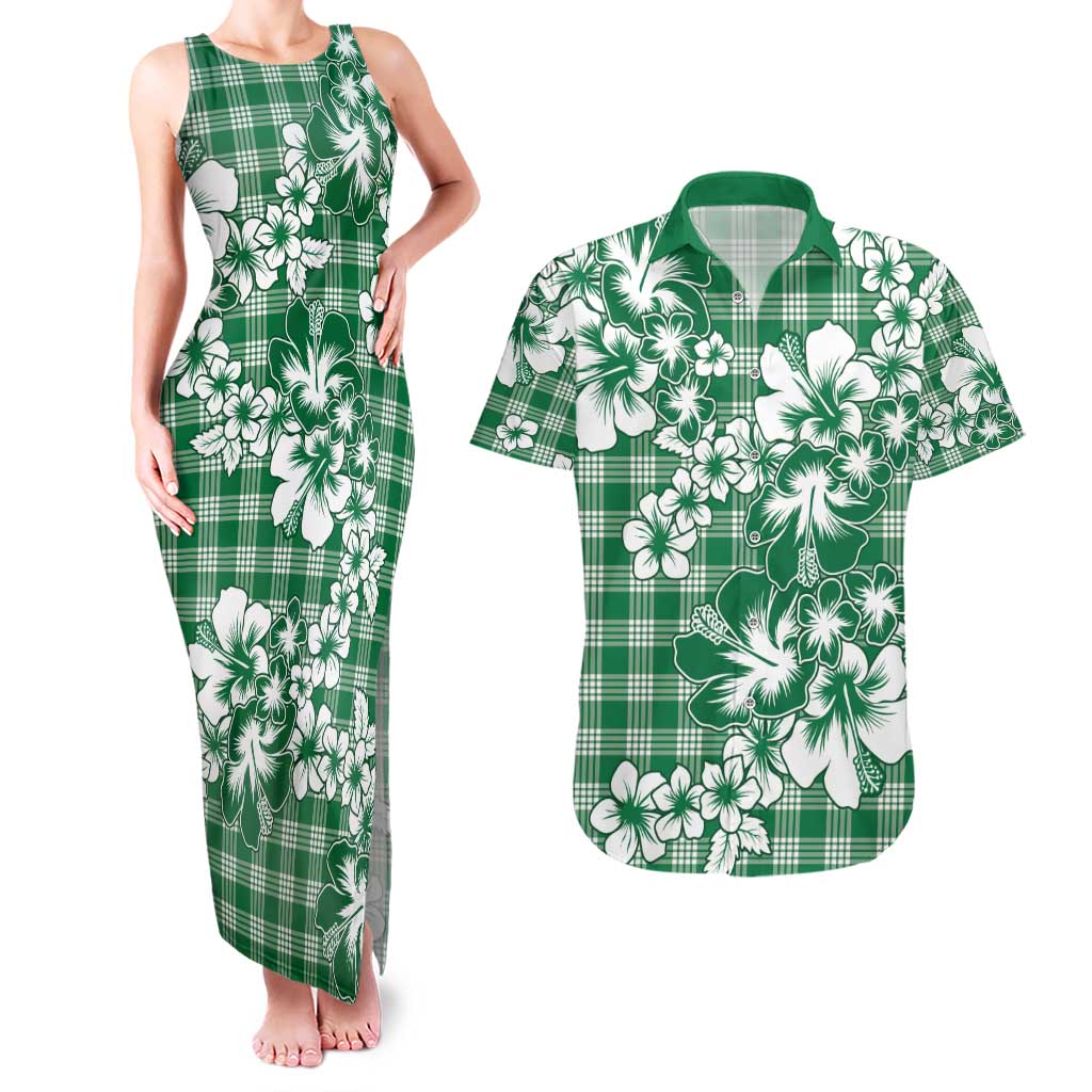 Hibiscus Pakala Emerald Green Couples Matching Tank Maxi Dress and Hawaiian Shirt Tropical Floral Stylized LT01 Green - Polynesian Pride
