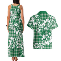 Hibiscus Pakala Emerald Green Couples Matching Tank Maxi Dress and Hawaiian Shirt Tropical Floral Stylized LT01 - Polynesian Pride