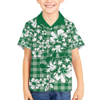 Hibiscus Pakala Emerald Green Family Matching Long Sleeve Bodycon Dress and Hawaiian Shirt Tropical Floral Stylized LT01 Son's Shirt Green - Polynesian Pride
