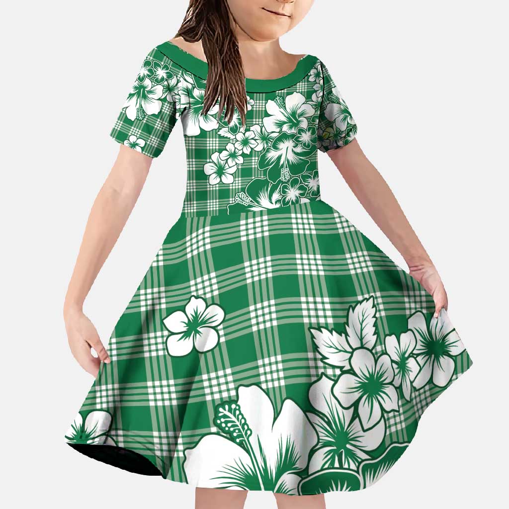 Hibiscus Pakala Emerald Green Family Matching Mermaid Dress and Hawaiian Shirt Tropical Floral Stylized LT01 Daughter's Dress Green - Polynesian Pride