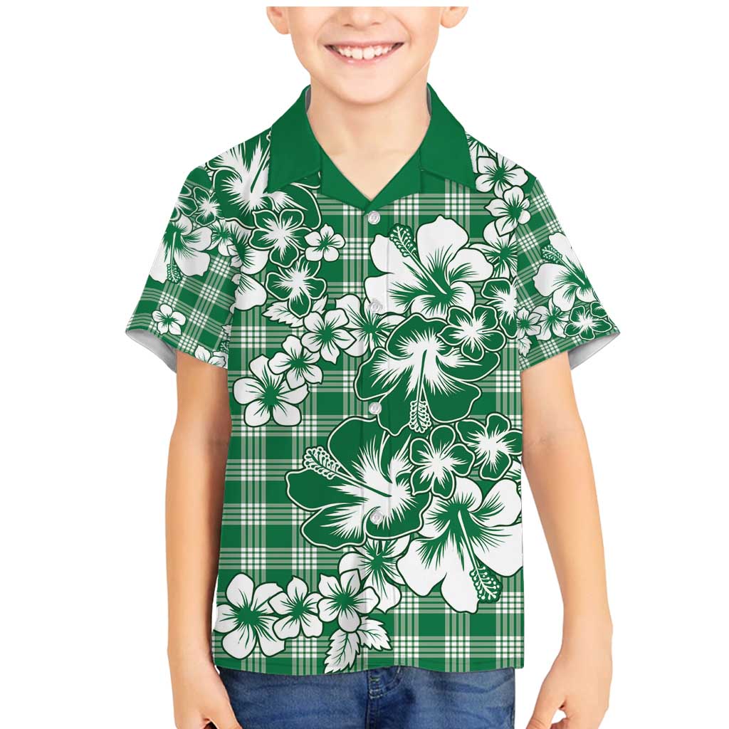 Hibiscus Pakala Emerald Green Family Matching Mermaid Dress and Hawaiian Shirt Tropical Floral Stylized LT01 Son's Shirt Green - Polynesian Pride