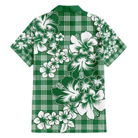 Hibiscus Pakala Emerald Green Family Matching Off The Shoulder Long Sleeve Dress and Hawaiian Shirt Tropical Floral Stylized LT01 - Polynesian Pride