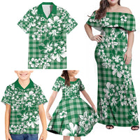 Hibiscus Pakala Emerald Green Family Matching Off Shoulder Maxi Dress and Hawaiian Shirt Tropical Floral Stylized LT01 - Polynesian Pride