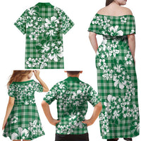 Hibiscus Pakala Emerald Green Family Matching Off Shoulder Maxi Dress and Hawaiian Shirt Tropical Floral Stylized LT01 - Polynesian Pride