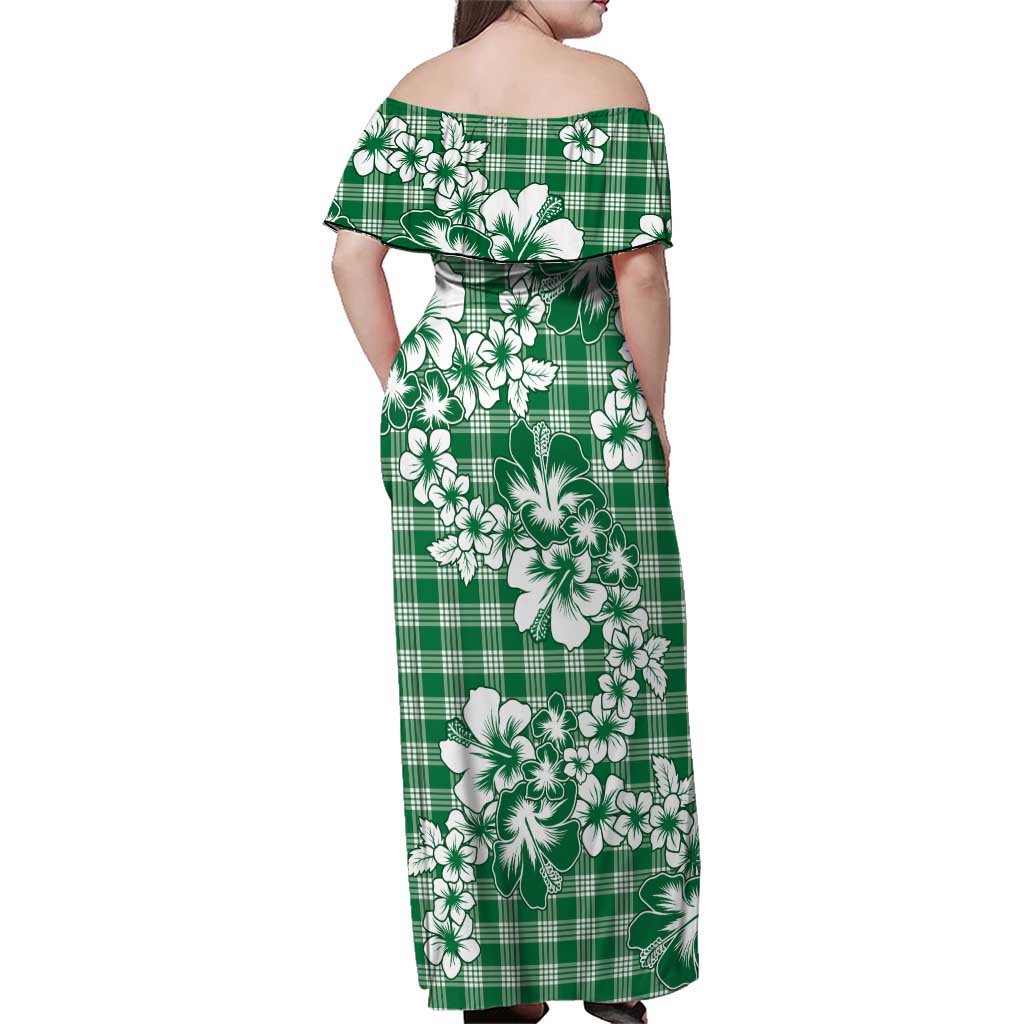 Hibiscus Pakala Emerald Green Family Matching Off Shoulder Maxi Dress and Hawaiian Shirt Tropical Floral Stylized LT01 - Polynesian Pride