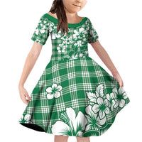 Hibiscus Pakala Emerald Green Family Matching Off Shoulder Short Dress and Hawaiian Shirt Tropical Floral Stylized LT01 Daughter's Dress Green - Polynesian Pride
