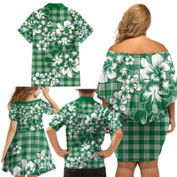 Hibiscus Pakala Emerald Green Family Matching Off Shoulder Short Dress and Hawaiian Shirt Tropical Floral Stylized LT01 - Polynesian Pride