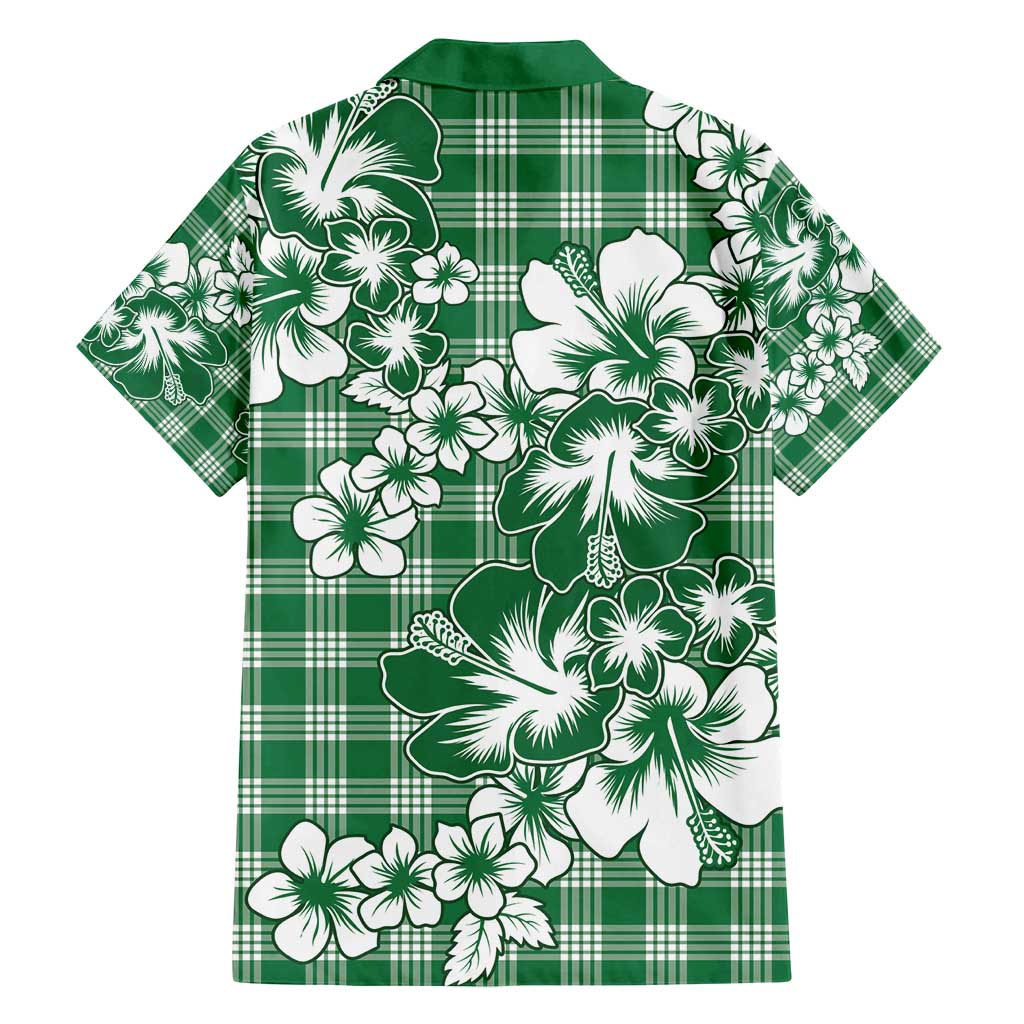 Hibiscus Pakala Emerald Green Family Matching Off Shoulder Short Dress and Hawaiian Shirt Tropical Floral Stylized LT01 - Polynesian Pride