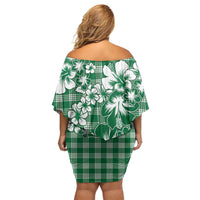 Hibiscus Pakala Emerald Green Family Matching Off Shoulder Short Dress and Hawaiian Shirt Tropical Floral Stylized LT01 - Polynesian Pride