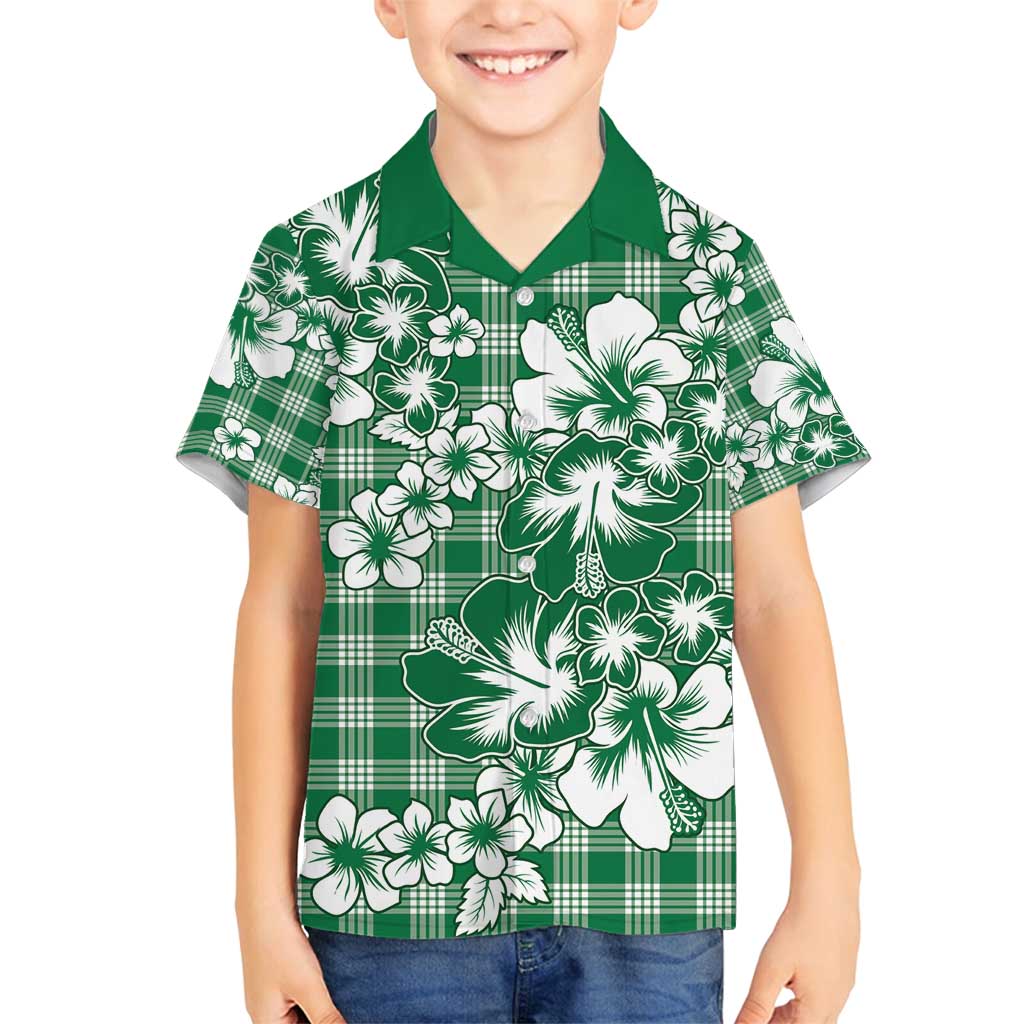 Hibiscus Pakala Emerald Green Family Matching Off Shoulder Short Dress and Hawaiian Shirt Tropical Floral Stylized LT01 Son's Shirt Green - Polynesian Pride