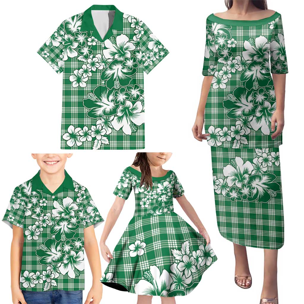 Hibiscus Pakala Emerald Green Family Matching Puletasi and Hawaiian Shirt Tropical Floral Stylized LT01 - Polynesian Pride