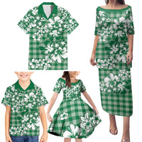 Hibiscus Pakala Emerald Green Family Matching Puletasi and Hawaiian Shirt Tropical Floral Stylized LT01 - Polynesian Pride
