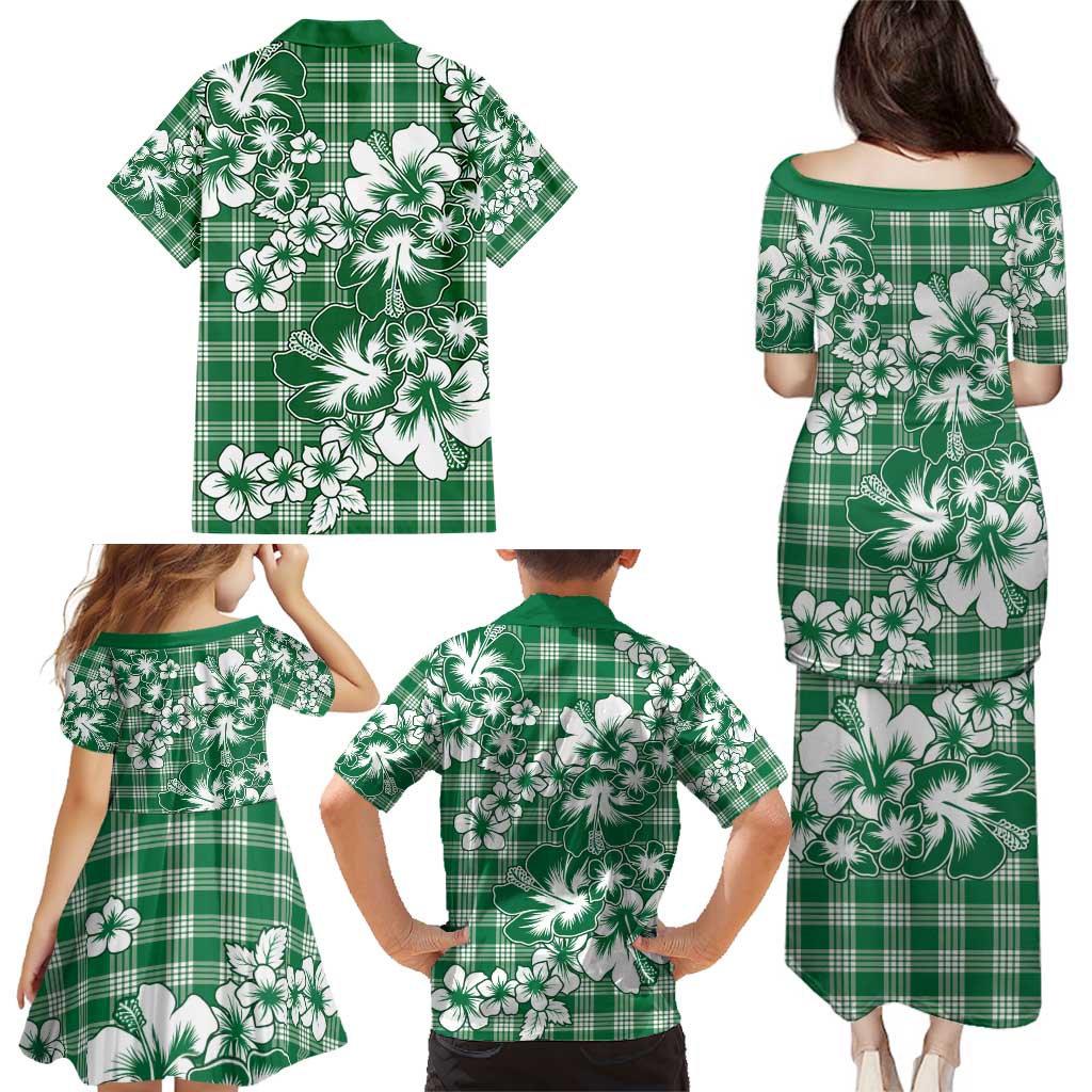 Hibiscus Pakala Emerald Green Family Matching Puletasi and Hawaiian Shirt Tropical Floral Stylized LT01 - Polynesian Pride