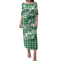 Hibiscus Pakala Emerald Green Family Matching Puletasi and Hawaiian Shirt Tropical Floral Stylized LT01 Mom's Dress Green - Polynesian Pride