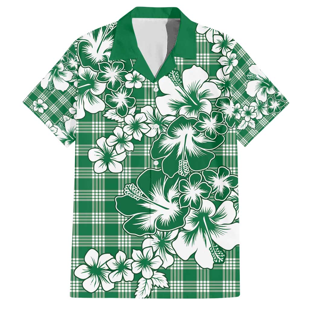 Hibiscus Pakala Emerald Green Family Matching Short Sleeve Bodycon Dress and Hawaiian Shirt Tropical Floral Stylized LT01 Dad's Shirt - Short Sleeve Green - Polynesian Pride